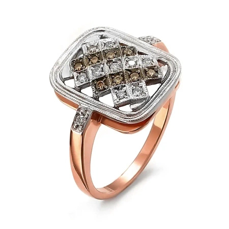 Pierścionek z białymi i koniakowymi brylantami 0,18 ct