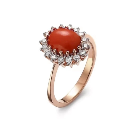 Pierścionek z koralem i cyrkoniami