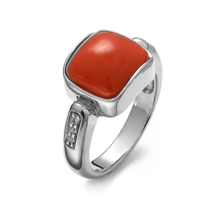 Pierścionek z koralem i cyrkoniami