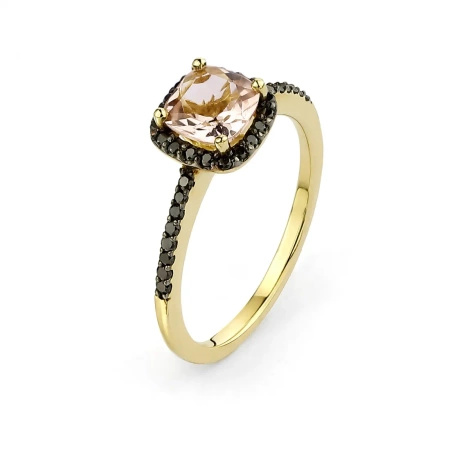 Pierścionek z morganitem i czarnymi brylantami