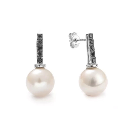 Kolczyki z perłą i czarnymi brylantami
