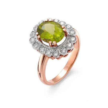 Pierścionek z oliwinem i brylantami