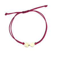 Bransoletka złota na sznurku Au 585 - serce i koniczynka