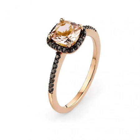 Pierścionek z morganitem i czarnymi brylantami