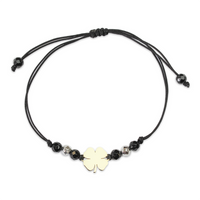 Bransoletka złota na sznurku Au 585 - koniczynka