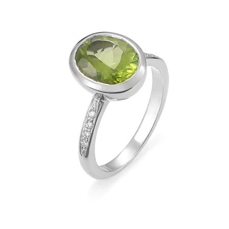 Pierścionek z oliwinem i brylantami