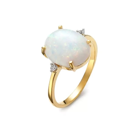 Pierścionek z opalem syntetycznym i cyrkoniami