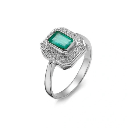 Pierścionek z szmaragdem i brylantami