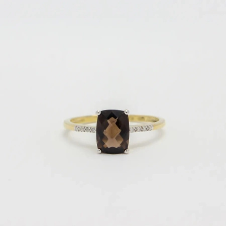 Pierścionek z kwarcem dymnym i brylantami